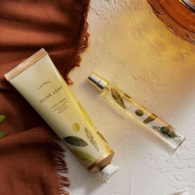 Thymes Olive Leaf Cologne Spray Pen is a Travel Sized Unisex Fragrance next to Olive Leaf Hand Cream